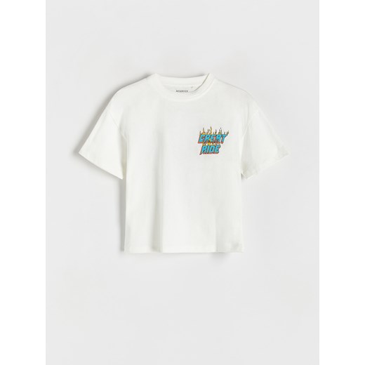 Reserved - T-shirt oversize z nadrukiem - złamana biel ze sklepu Reserved w kategorii T-shirty chłopięce - zdjęcie 173624049
