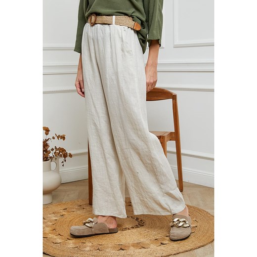 Fleur de Lin Lniane spodnie w kolorze kremowym Fleur De Lin L wyprzedaż Limango Polska