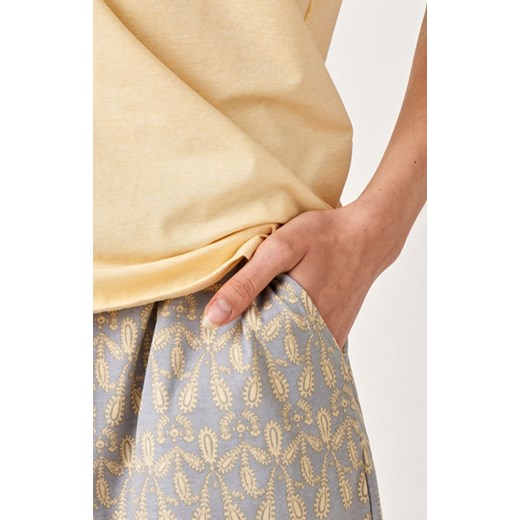 Key letnia bawełniana piżama z motywem haftu, Kolor żółto-szary, Rozmiar 2XL, Key L Intymna