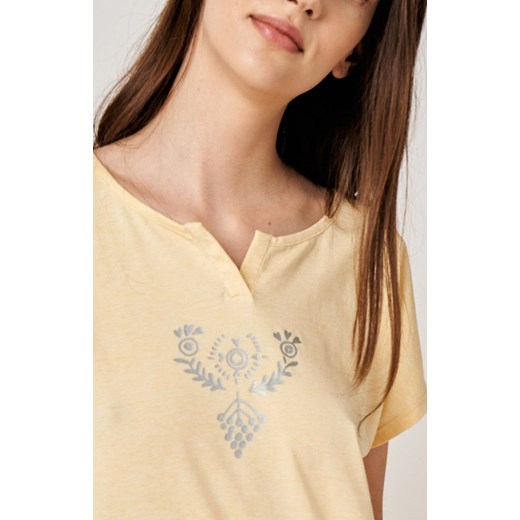 Key letnia bawełniana piżama z motywem haftu, Kolor żółto-szary, Rozmiar 2XL, Key XL Intymna