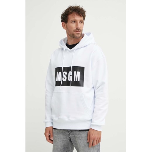 MSGM bluza bawełniana męska kolor biały z kapturem z nadrukiem 2000MM525.200001 ze sklepu ANSWEAR.com w kategorii Bluzy męskie - zdjęcie 173633797