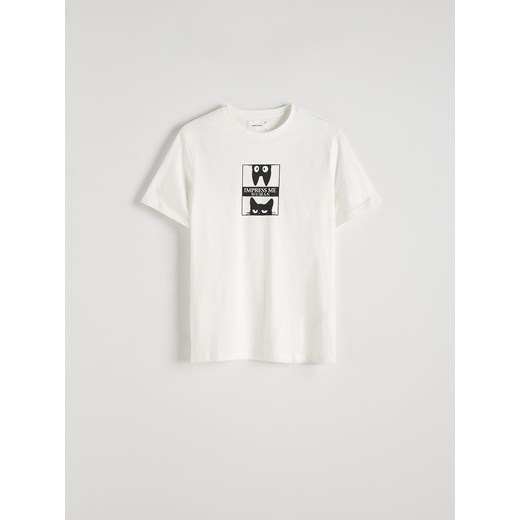 Reserved - T-shirt regular z nadrukiem - złamana biel ze sklepu Reserved w kategorii T-shirty męskie - zdjęcie 173637325