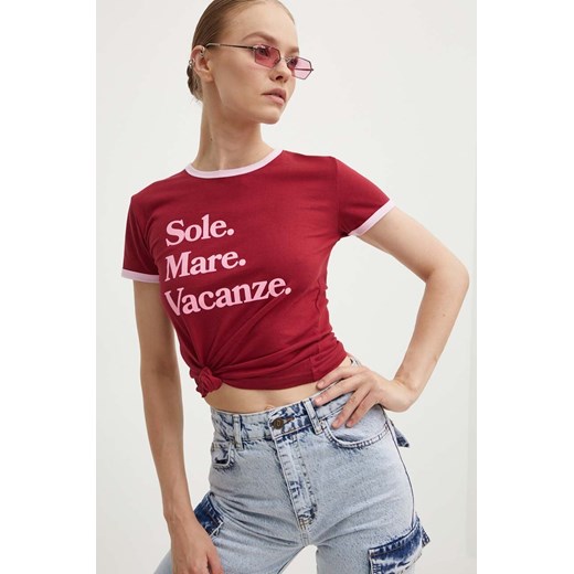 Drivemebikini t-shirt bawełniany Sole Mare Vintage damski kolor bordowy ze sklepu ANSWEAR.com w kategorii Bluzki damskie - zdjęcie 173638107