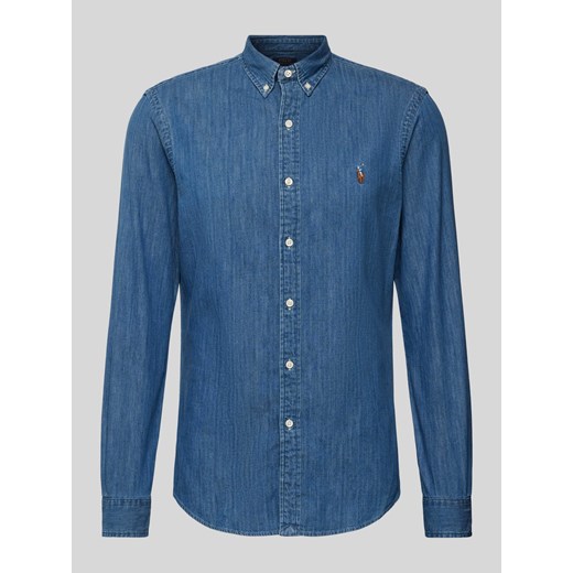 Koszula jeansowa o kroju slim fit z wyhaftowanym logo ze sklepu Peek&Cloppenburg  w kategorii Koszule męskie - zdjęcie 173638467