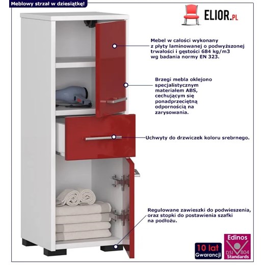 Nowoczesny półsłupek łazienkowy biały + czerwony połysk - Mireco 4X Elior One Size Edinos.pl