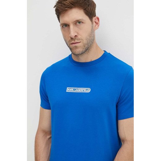 Karl Lagerfeld t-shirt męski kolor niebieski z nadrukiem 543221.755085 ze sklepu ANSWEAR.com w kategorii T-shirty męskie - zdjęcie 173646086