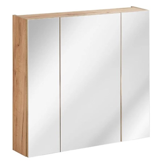Podwieszana szafka łazienkowa z lustrem - Lunios 5X Dąb 80 cm ze sklepu Edinos.pl w kategorii Szafki i regały łazienkowe - zdjęcie 173652039