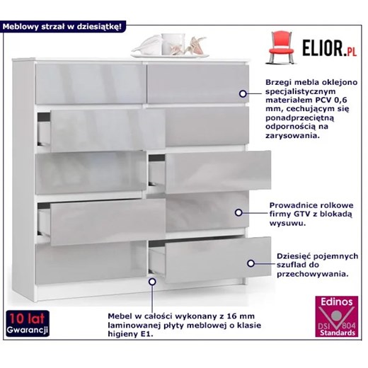 Wąska komoda do przedpokoju biała + metalik połysk - Mirune 4X Elior One Size okazyjna cena Edinos.pl