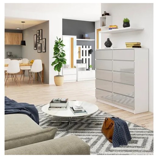 Wąska komoda do przedpokoju biała + metalik połysk - Mirune 4X Elior One Size okazyjna cena Edinos.pl