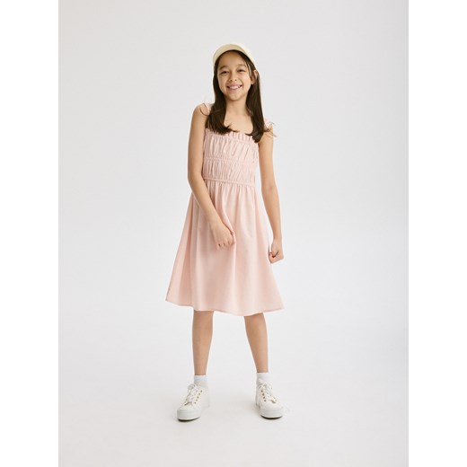 Reserved - Bawełniana sukienka na ramiączkach - pastelowy róż ze sklepu Reserved w kategorii Sukienki dziewczęce - zdjęcie 173659557