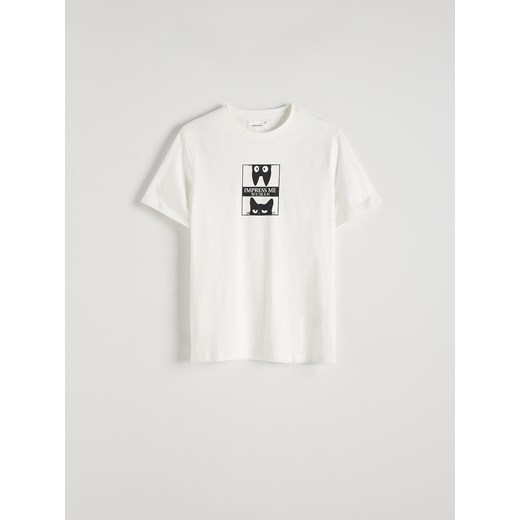 Reserved - T-shirt regular z nadrukiem - złamana biel Reserved L Reserved