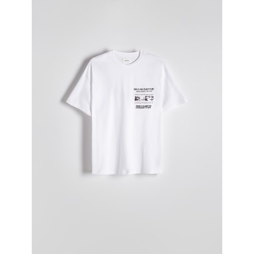 Reserved - T-shirt boxy z nadrukiem - złamana biel Reserved S Reserved