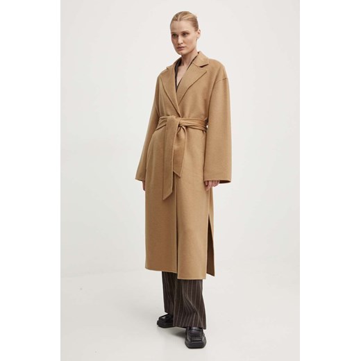 Day Birger et Mikkelsen płaszcz wełniany Wright - Double Faced Wool kolor brązowy przejściowy niezapinany DAY65243322 ze sklepu ANSWEAR.com w kategorii Płaszcze damskie - zdjęcie 173668927