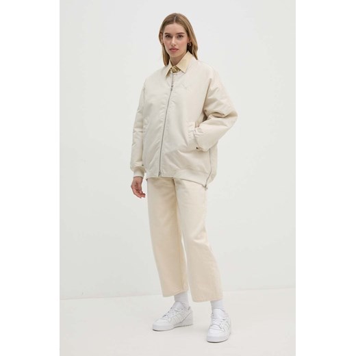 Calvin Klein Jeans kurtka bomber damski kolor beżowy przejściowa oversize J20J223874 ze sklepu ANSWEAR.com w kategorii Kurtki damskie - zdjęcie 173668945