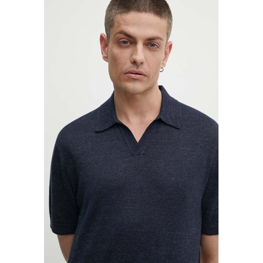 Theory polo lniane kolor granatowy N0483701 ze sklepu ANSWEAR.com w kategorii T-shirty męskie - zdjęcie 173669088