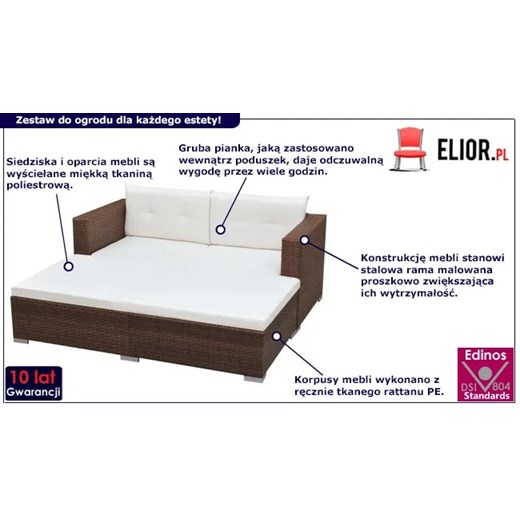 Brązowy, 3-cz. zestaw rattanowy do ogrodu – Ferris Elior One Size Edinos.pl