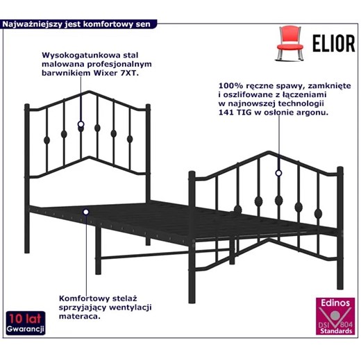 Czarne metalowe łóżko industrialne 90x200 cm - Emelsa Elior One Size Edinos.pl