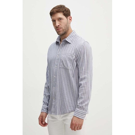 Pepe Jeans koszula z domieszką lnu MOSEY kolor granatowy regular z kołnierzykiem klasycznym PM308568 ze sklepu ANSWEAR.com w kategorii Koszule męskie - zdjęcie 173681829