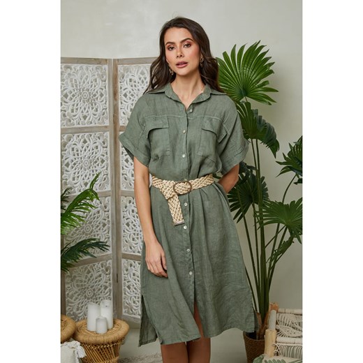 Lin Passion Lniana sukienka w kolorze khaki Lin Passion 34/36 okazyjna cena Limango Polska
