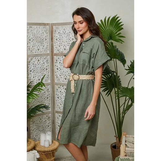 Lin Passion Lniana sukienka w kolorze khaki Lin Passion 34/36 wyprzedaż Limango Polska