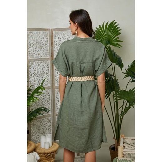 Lin Passion Lniana sukienka w kolorze khaki Lin Passion 34/36 Limango Polska wyprzedaż