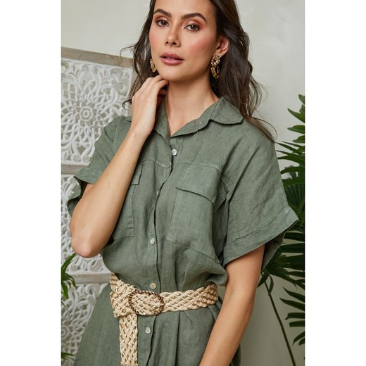 Lin Passion Lniana sukienka w kolorze khaki Lin Passion 34/36 promocja Limango Polska