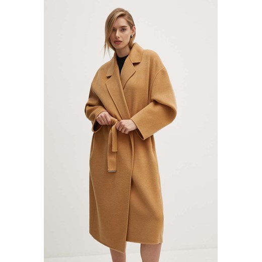Calvin Klein płaszcz wełniany kolor brązowy przejściowy oversize K20K207089 ze sklepu ANSWEAR.com w kategorii Płaszcze damskie - zdjęcie 173685866