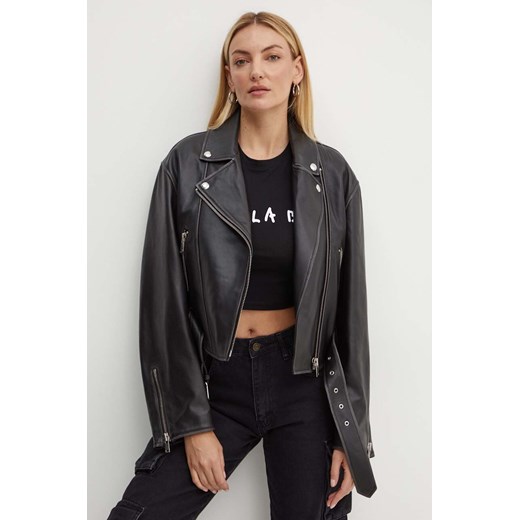 Weekend Max Mara ramoneska skórzana damska kolor czarny przejściowa oversize 2425446041600 ze sklepu ANSWEAR.com w kategorii Kurtki damskie - zdjęcie 173685877