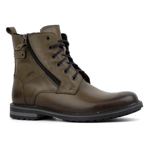 Buty męskie trzewiki zimowe skórzane 155KAM zielone ze sklepu butyolivier w kategorii Buty zimowe męskie - zdjęcie 173686206