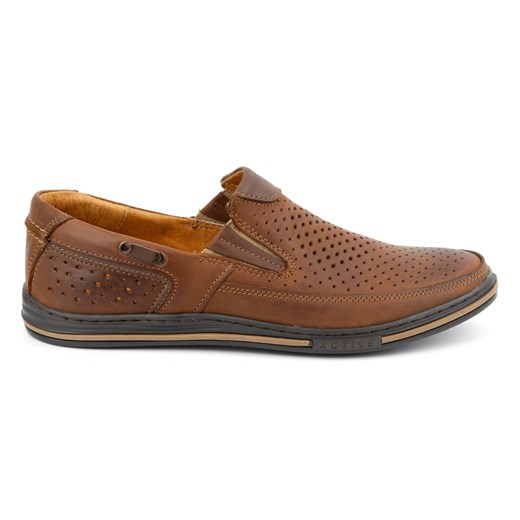 Buty męskie skórzane ażurowe 09 na lato camel ze sklepu butyolivier w kategorii Półbuty męskie - zdjęcie 173687325
