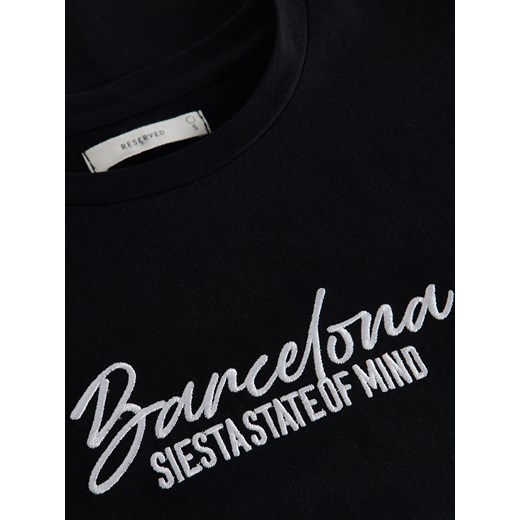 Reserved bluzka damska czarna z haftem w stylu młodzieżowym