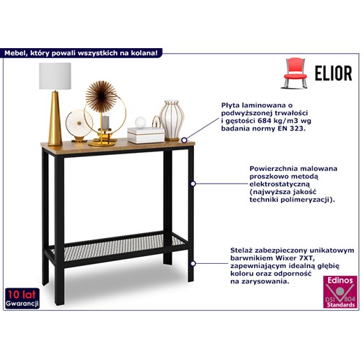Industrialna konsola z półką czarny + dąb lancelot - Atrosa 4X Elior One Size Edinos.pl wyprzedaż