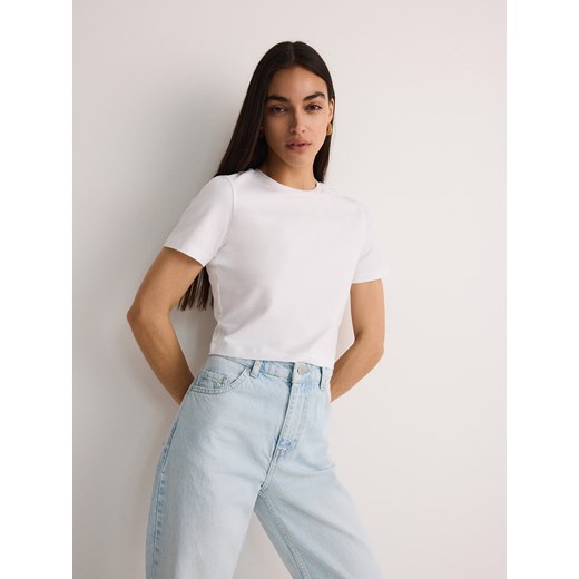 Bluzka damska Reserved z bawełny biała z krótkim rękawem 