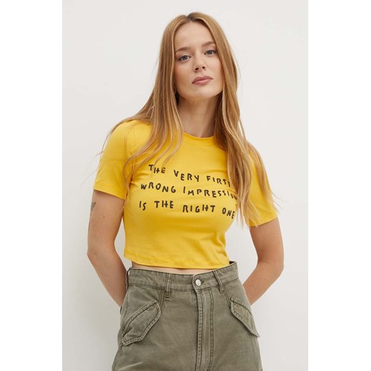 MAX&amp;Co. t-shirt x Pietro Terzini damski kolor żółty 2428976011200 ze sklepu ANSWEAR.com w kategorii Bluzki damskie - zdjęcie 173704386