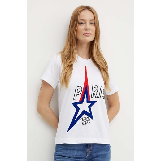 Karl Lagerfeld t-shirt bawełniany damski kolor biały 245W1730 ze sklepu ANSWEAR.com w kategorii Bluzki damskie - zdjęcie 173704406
