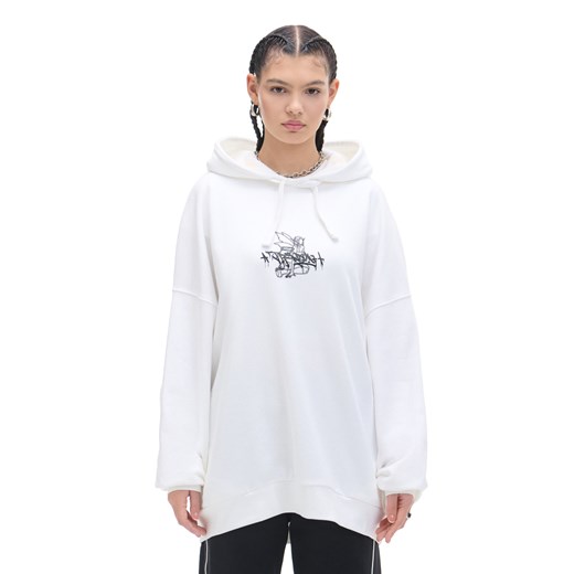 Cropp - Bluza hoodie oversize z nadrukiem - biały ze sklepu Cropp w kategorii Bluzy damskie - zdjęcie 173709617