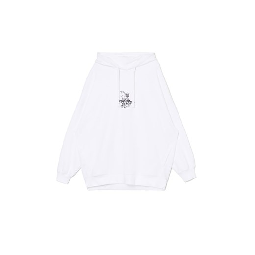 Cropp - Bluza hoodie oversize z nadrukiem - biały Cropp S Cropp