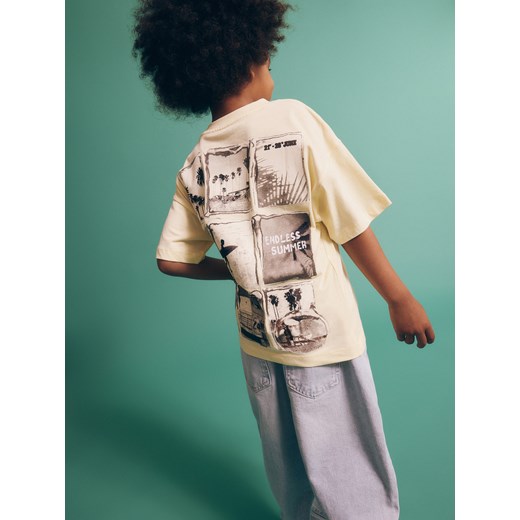 Reserved - T-shirt oversize z nadrukiem - kremowy Reserved 140 (9 lat) Reserved