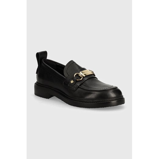 See by Chloé mokasyny skórzane Signature 1 damskie kolor czarny na płaskim obcasie SB43032A ze sklepu ANSWEAR.com w kategorii Mokasyny damskie - zdjęcie 173711526