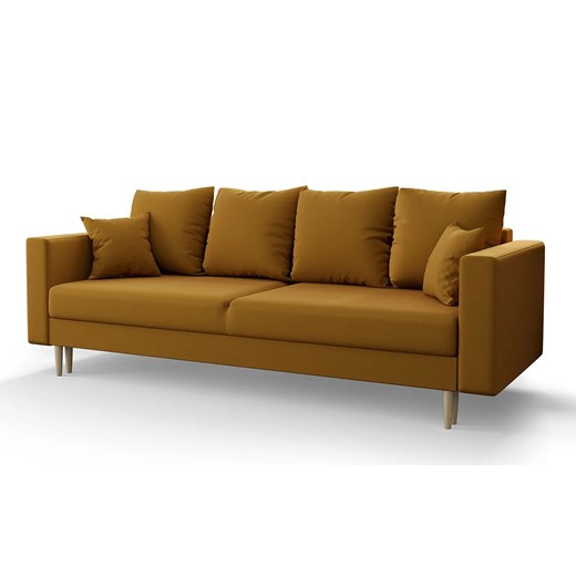 Musztardowa welurowa sofa rozkładana - Adante ze sklepu Edinos.pl w kategorii Sofy i kanapy - zdjęcie 173715549