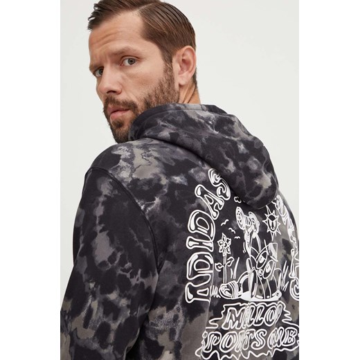 adidas Originals bluza bawełniana Tie-Dyed Hooded Aop męska kolor czarny z kapturem wzorzysta IZ2508 ze sklepu ANSWEAR.com w kategorii Bluzy męskie - zdjęcie 173717427