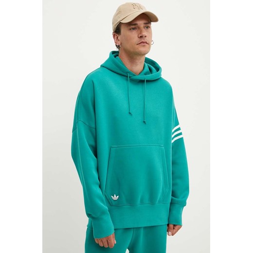 adidas Originals bluza męska kolor turkusowy z kapturem z aplikacją JF9142 ze sklepu ANSWEAR.com w kategorii Bluzy męskie - zdjęcie 173717458