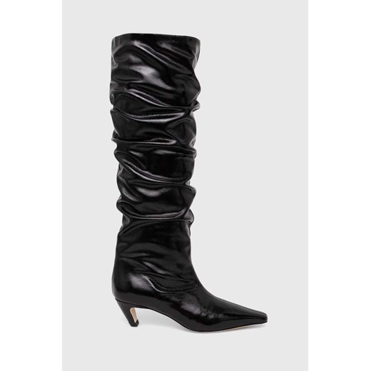 MSGM kozaki skórzane damskie kolor czarny na szpilce 3741MDS710 848 ze sklepu ANSWEAR.com w kategorii Kozaki damskie - zdjęcie 173717568