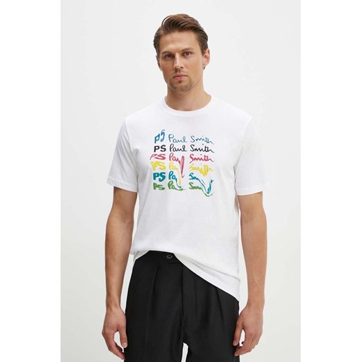 PS Paul Smith t-shirt bawełniany męski kolor biały z nadrukiem M2R.011R.NP4697 ze sklepu ANSWEAR.com w kategorii T-shirty męskie - zdjęcie 173717686
