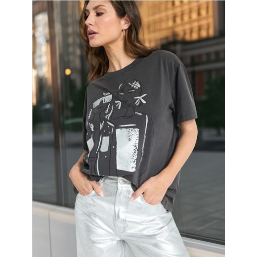 Sinsay - LADIES` T-SHIRT - szary ze sklepu Sinsay w kategorii Bluzki damskie - zdjęcie 173720387