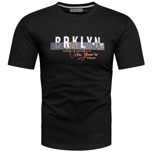 Koszulka bawełniana męska t-shirt z printem czarny Recea ze sklepu Recea.pl w kategorii T-shirty męskie - zdjęcie 173723038