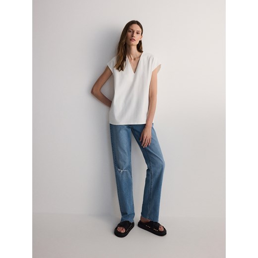 Reserved - Bawełniany t-shirt - biały ze sklepu Reserved w kategorii Bluzki damskie - zdjęcie 173725677