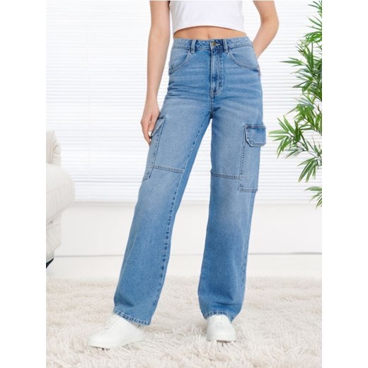 Sinsay - Jeansy wide leg high waist - niebieski Sinsay 36 Sinsay
