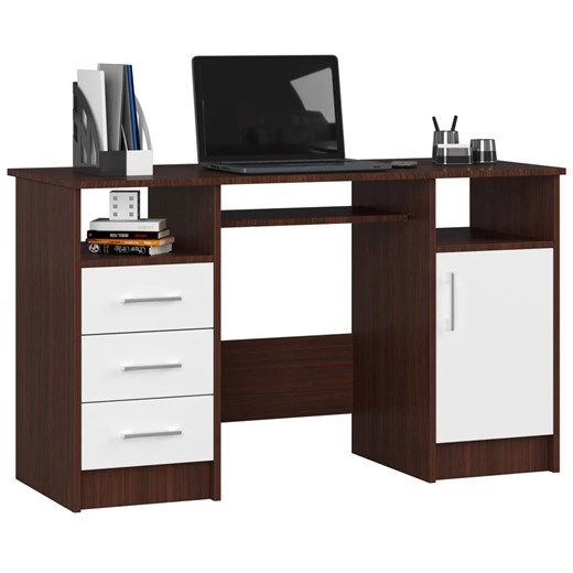 Komputerowe biurko z szufladami wenge + biały - Delian 2X Elior One Size Edinos.pl
