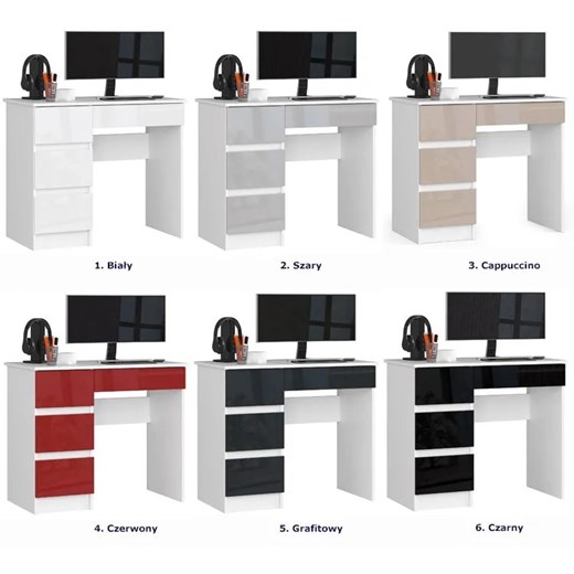 Biurko biało - szare z szufladami połysk - Nersta 3X Elior One Size Edinos.pl